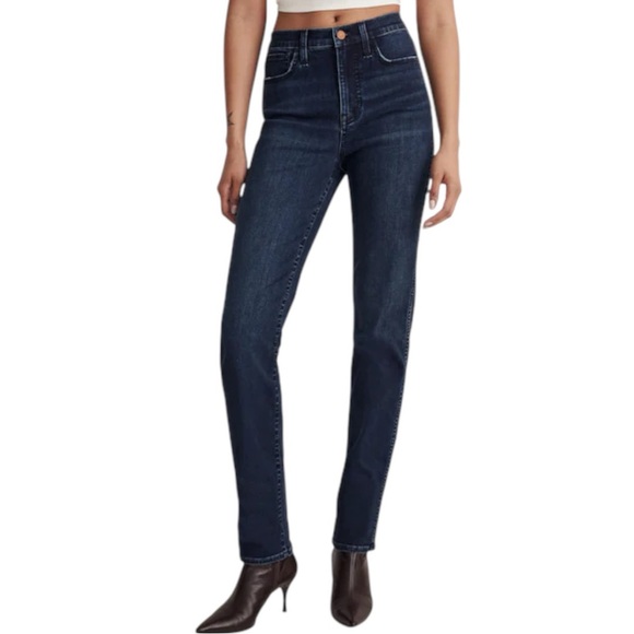 Madewell High-Rise Slim Straight Jeans in Dark Wash TENCEL size 33 Tall - Picture 1 of 6